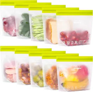 SPLF 10 Pack Stand-Up Reusable Quart Freezer Bags Dishwasher Safe
