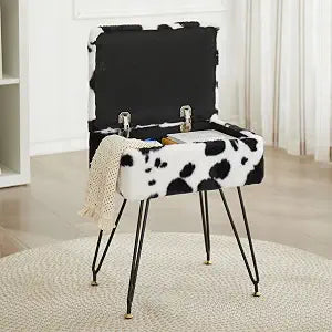 Teddy Storage Ottoman, Flip Top Vanity Stool, Cow