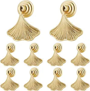 10PCS Ginkgo Leaf Shape Gold Drawer Knobs for Closets, Zinc Alloy