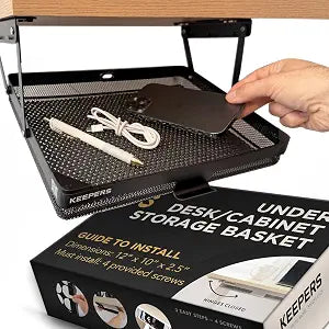 KEEPERS - Under Desk Drawer Slide Out  Metal Under Desk Storage Drawer for Office, Home, RV, Kitchen  Slim Under Table Drawer Attachment with Easy DIY Mount - Under Desk Organizer - 13x10x2.5In