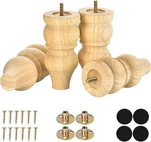 6 Inch Sofa Legs Replacement Set of 4, Unfinished Wood Bun Feet for Furniture, Suitable for Couch/Ottoman/Chair