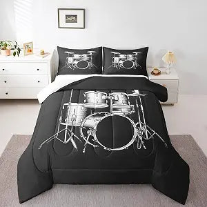 Feelyou Twin Drum Kit Bedding Set for Kids Toddler Drum Comforter Set for Boys Girls Rock Music Themed Comforter Teens Musical Duvet Set Bedroom Decor Microfiber Bed Set