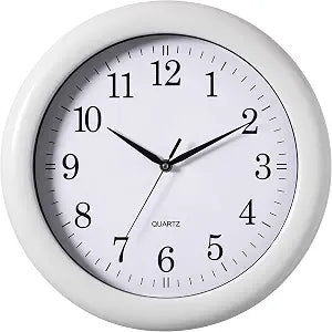 13.75 Inch Plastic White Round Battery Operated Simple Modern Wall Clock - Office, Classroom, Living Room, Dining Room, Bedroom and Kitchen Wall Dcor