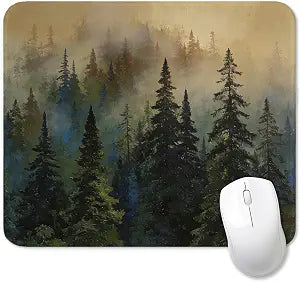 Moody Green Pine Tree Forest Mouse Pad for Desk, Green Foggy Forest Landscape Mousepads with Anti-Slip Rubber Base for Computer Laptop Home Office Desk Accessories, 9.5x7.9 Inch