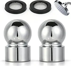 1/2 Inch Shower Arms Ball End Adapters with Gasket Washer Filters, Flexible Shower Head Ball Joint Replacement Parts for Fixed or Handheld Swivel Showers Chrome-Plated Finish & Tightly Sealed
