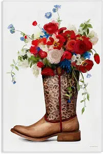 Patriotic Roses Cowgirl Boot, 16 x 24 Inch Canvas Wall Art