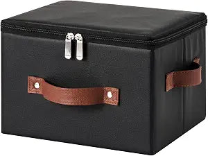 Storage Bin Box with Zippered Lid Decorative PU Leather Basket