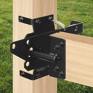 Self Locking Gate Latch for Wooden Fence, Heavy Duty Post Mount Automatic Gate Lock Gravity Door Latch Hardware for Secure Pool/Yard/Garden, Steel, Black Finish