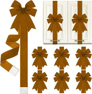 Daifunli 6 Pcs Brown Velvet Christmas Cabinet Bows Ribbons for Kitchen