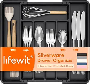 Lifewit Expandable Silverware Drawer Organizer, Kitchen Utensil Tray