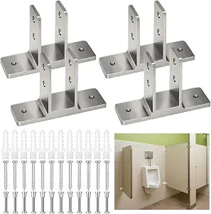 Blulu 4 Pack Urinal Partition Bracket Polished Chrome 2-Ear for 1 in Panels