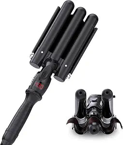kuwa Crimper Hair Tool,15 Variable Temperature Beach Waves Curling Iron,3 Barrel Curling Iron,Hair Crimper for Women,HairWaver with LCD Temperature Display