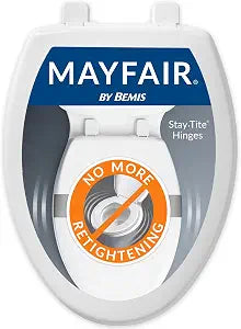 Mayfair Collins Slow Close Toilet Seat, Durable Plastic Seat with Extra Stability Bumpers and Secure Hinges, Made in USA, Elongated, White