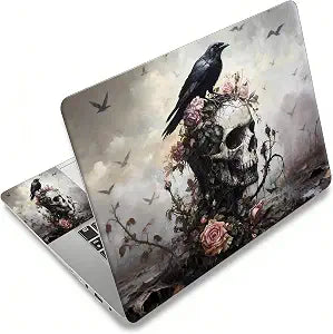 Laptop Skin Sticker Decal, Universal Reusable Vinyl Laptop Cover for 12" 13" 13.3" 14" 15" 15.4" 15.6" Notebook PC, Waterproof Scratch-Resistant with 2 Wrist Pads, Easy to Apply & Remove,Crow Skull