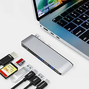 Surface Laptop 7 USB Hub Docking Station, Surface Laptop 2024 Accessories with 4K HDMI, USB-C Thunerbolt 4 (8K Display+40G Data+100W Charging), 2 USB 3.0, USB-C, SD/TF, hub for Surface Laptop 7 (2024)