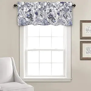 Lush Decor Cynthia Jacobean Floral Print Single Curtain, 18" L Valance, Blue