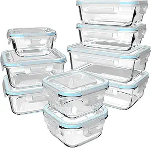 S SALIENT 18 Piece Glass Food Storage Containers with Lids, Glass Meal Prep Containers, food storage Containers for Food Storage, BPA Free & Leak Proof (9 lids & 9 Containers)