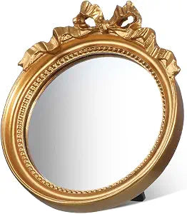 Vintage Wall Mirror, 4.2'' Gold Vintage Makeup Desk Mirror Decorative Vanity Mirrors with Arched Frame Antique Mirrors with Resin Frame for Bedroom Bathroom Tabletop Wall
