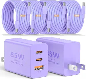 85W C Wall Charger Block for iPhone 18/17/16/15/Pro/Pro Max, 3port 100W USB C Fast Wall Charger Adapter Plug and 4Pack 6/6/10/10FT Long USBC Quick Charge Cable Cord for iPhone/ipad/MacBook Pro/Air