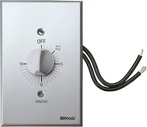 Southwire Woods In-Wall Spring Wound Timer - Automatic Timer Switch - Energy-Saving Mechanical Wall Timer - Simple Twist-Knob Countdown Design - 15 Minute - Gray