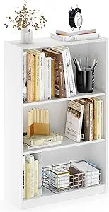 Furinno Jaya Book Shelf, 3-Tier Bookshelf, Bookcase with Adjustable Shelves, 9.5 x 24.5 x 40.3, for Organization and Storage, for Living Room, Bedroom, Home Office, White