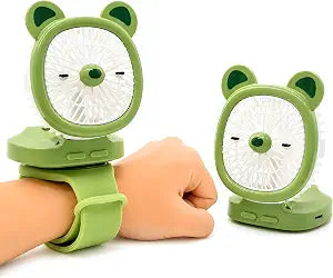 Personal Fan with Wrist Strap - Battery Operated, USB Rechargeable Fan Portable, LED Lights, 3 Adjustable Speed - Portable Fans for Kids Children Boys Girls Indoor Outdoor (Green)