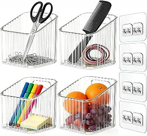 4 Pack Clear Stackable Organizer Bins, Storage Bin, Pantry & Desk Organizer
