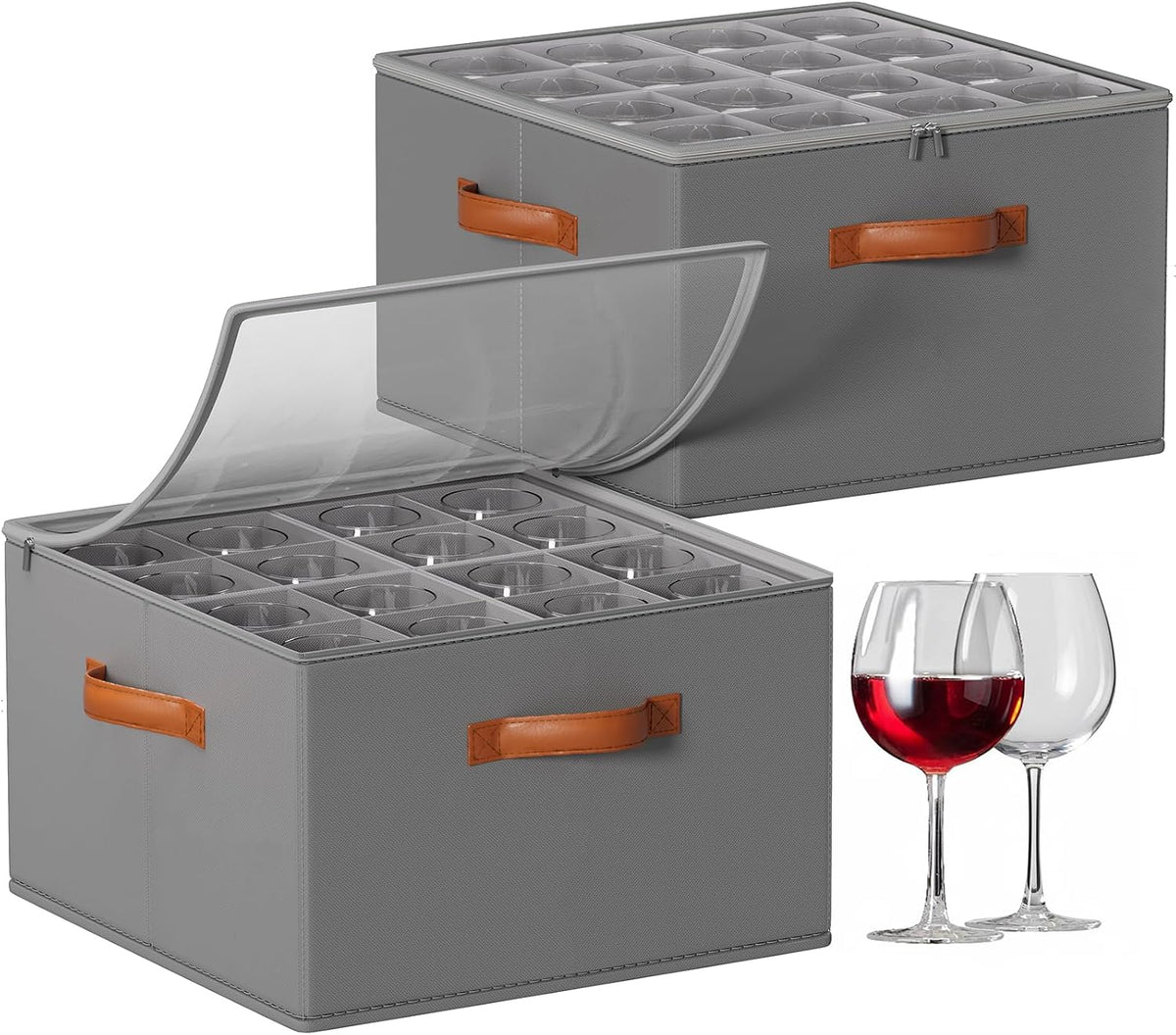 Foyego Wine Glass Storage Box, 2 Pack, Gray
