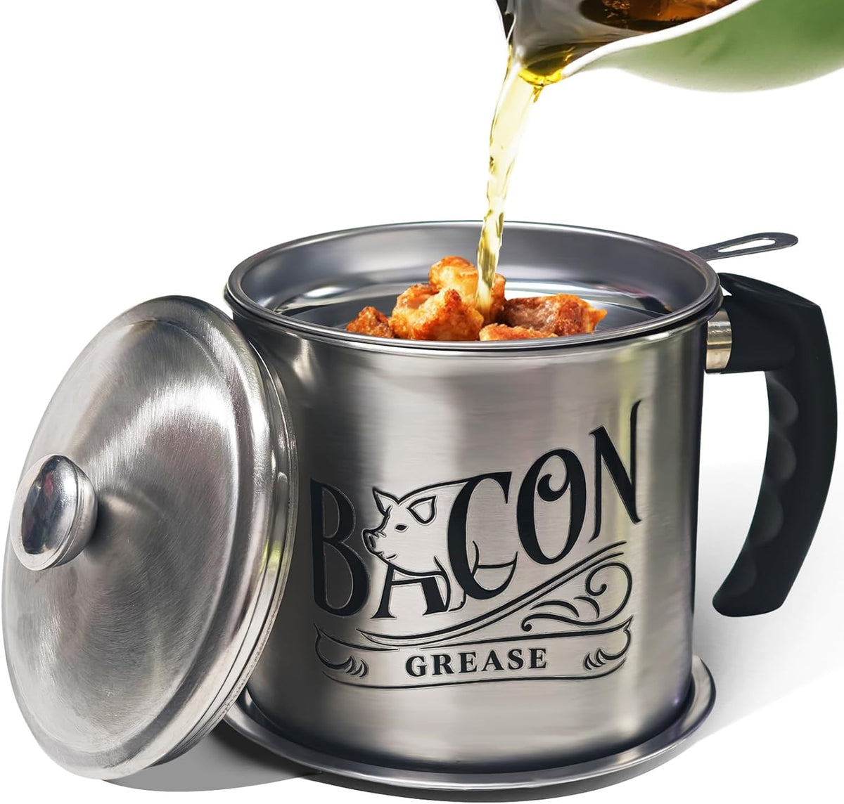 1.3L Stainlessâ€‘Steel Bacon Grease Container