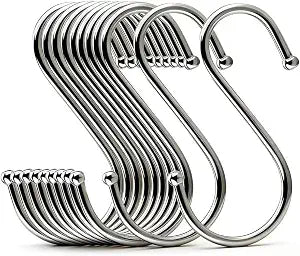 16 Pack 4.7 Inches Extra Large S Shape Hooks Heavy Duty Multi-Purpose Hangers for Kitchen Utensils, Plants, Bird Cages, Curtains, Towels, Clothes & More (Silver)
