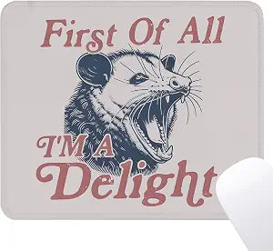Funny Sarcastic Mouse Pad - Funny Office Supplies Desk Decor, Square Waterproof Non-Slip Rubber Base First of All I'm a Delight Mousepad for Computers Office Desk Accessories 7.9x9.5 Inch