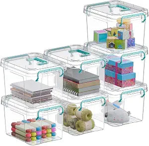 Covetree 7 Pack Small Storage Bins Plastic Storage Container Stackable Box with Lids,with Handle Clear Plastic Container for Suitable for storing snacks, tools, cosmetics, toys
