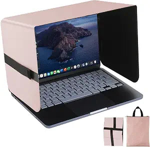 HoYiXi Foldable Laptop Sun Shade & Privacy Shield - Fits 15-16'' Laptop Compatible MacBook, Dell, Surface - Blocks Sunlight, Protects Privacy, Working Outdoor Travel,Anti - Glare,Pink