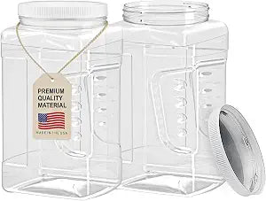 ljdeals 1 Gallon Clear Plastic Storage Containers Grip Jars, Wide Mouth Square Canisters, Pack of 2, BPA Free, Food Safe, Made in USA