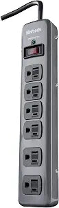 Southwire Woods Metal Surge Protector - 6 Outlets - Lighted Circuit Breaker Switch - 900J Electrical Overload Protection - 3 Foot Cord - Dark Gray