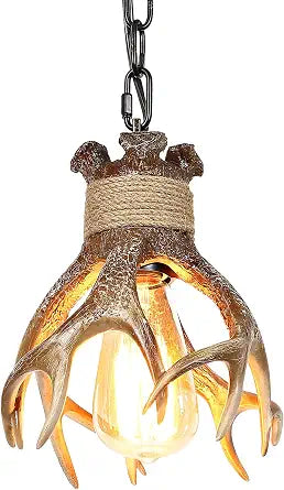 Small Rustic Faux Antler Pendant Light for Farmhouse Kitchen
