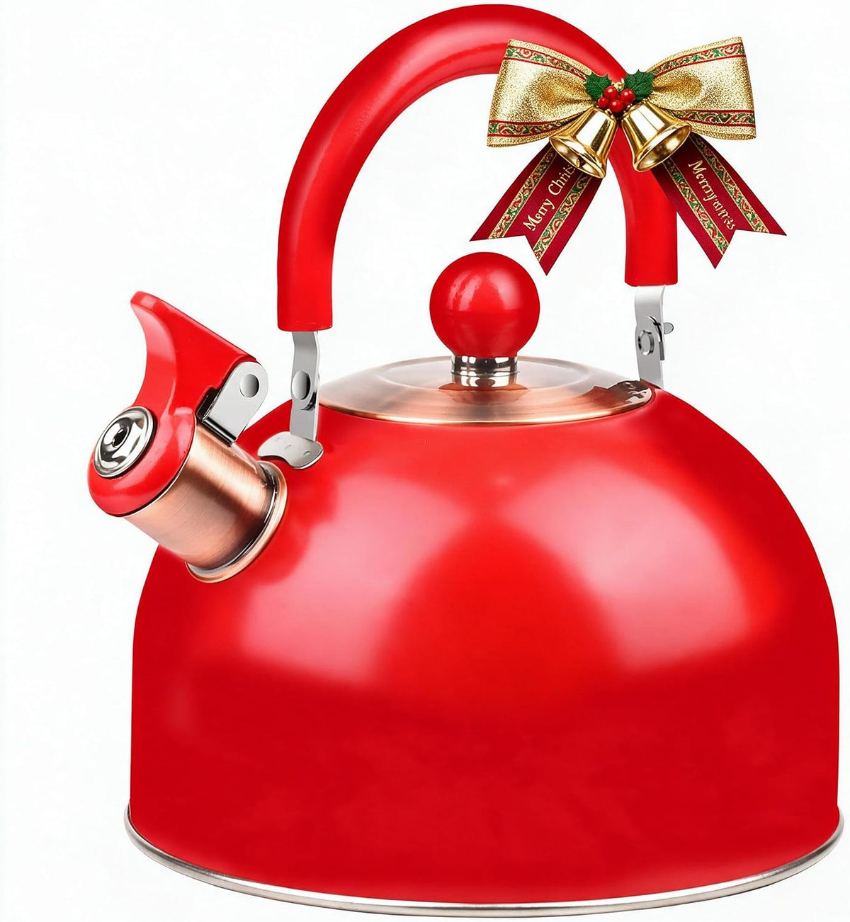 V&L 2.6 Qt Red Whistling Tea Kettle for Stovetop