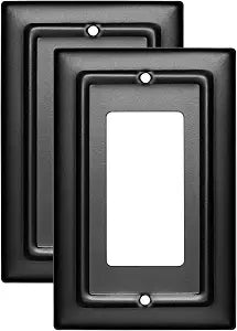 Monarch Abode Rocker Light Switch Cover Plate  1-Gang Matte Black Decorator Wall Plates, Architectural Decorative Outlet Covers Wall Plates for Receptacle, GFCI Electric Outlet Cover, Pack of 2