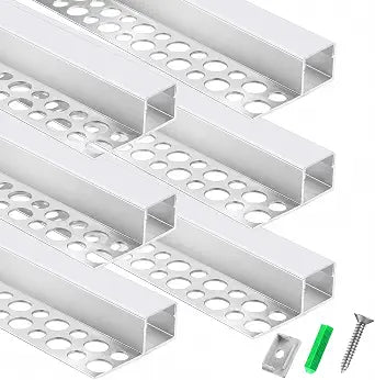 Plaster-in LED Channel 6 Pack 3.3FT/1M, Single-Sided Trimless Recessed Aluminum LED Profile with Milky Diffuser, Drywall LED Strip Diffuser Fits 113mm LED Strips for Wall Edge and Cove Lighting