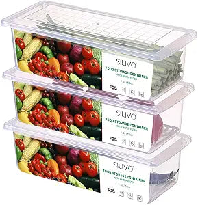 3 Pack 1.5L Fruit Storage Containers for Fridge with Removable Drain Tray