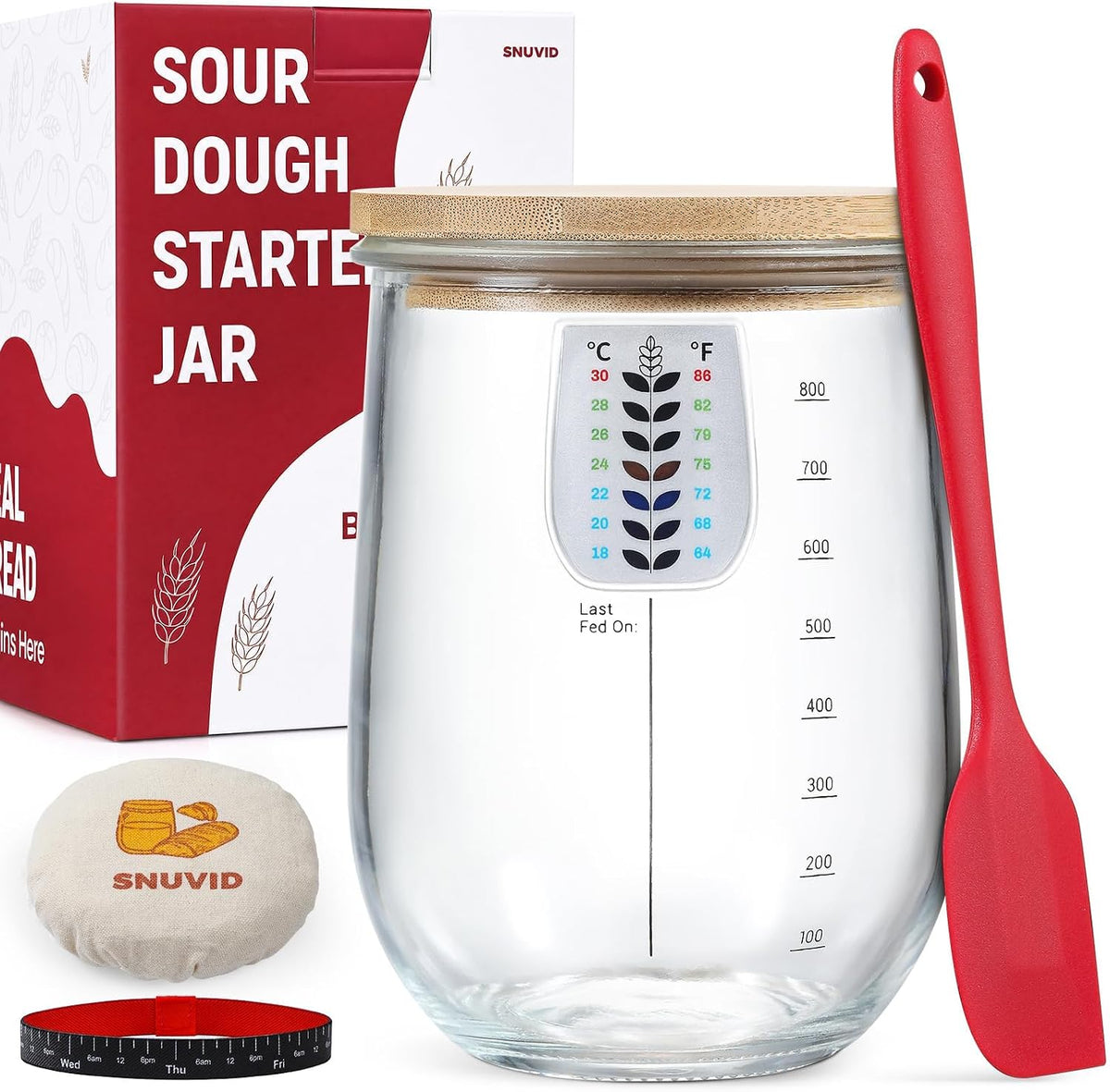 1 L (34 OZ) Sourdough Starter Jar, Glass Sour Dough Starter Feeding Jar Set