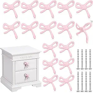 MorningRo Pink Bow Drawer Knobs Metal Bow Knob, 16 Pcs, Pink, Classic Style