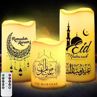 Tujoe 3 Pcs Eid Mubarak Flickering Flameless Candles Ramadan Decor Eid Mubarak LED Battery Operated Candles Candle Lights for Muslim Eid Ramadan Decor for Home(Moon)