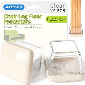 24 PCS Chair Leg Floor Protectors for Carpet, Square Glides, Fit 1.05"-1.4"