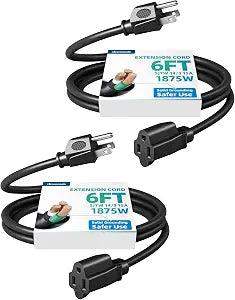 DEWENWILS 2 Pack 6FT 14/3 Outdoor Extension Cord SJTW Black, ETL Listed