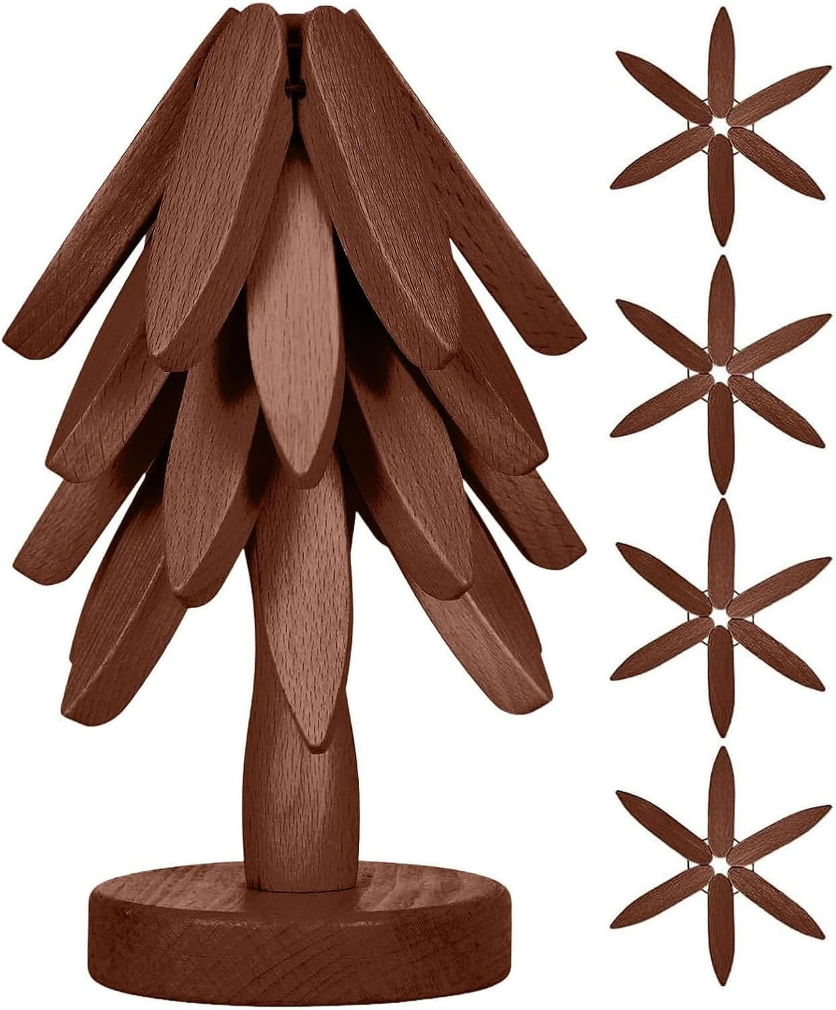 Wooden Cup Coaster Setï¼ŒTree Shape Trivet Set,Tree Coasters- 4 Wooden Trivets + 1 Stand stored for hot Dish/Pot/Bowl/teapot/hot Pot Set