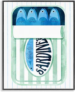 Seafoam Sardine Tin Coastal Stripes, 11 x 14 Inch Framed Gicle Print