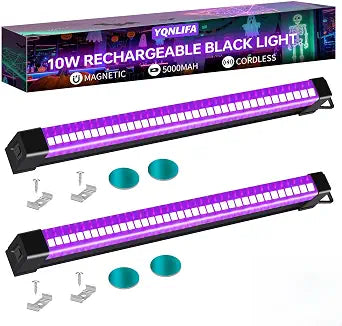 5000mAh Rechargeable Black Light Bar for Glow Party Halloween, 2 Pack