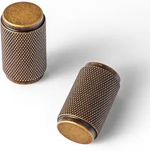 Goo-Ki 6 Pack Antique Brass Knurled Cabinet Knobs  Textured Cylinder Drawer Pulls for Vintage Kitchen Furniture, Dresser