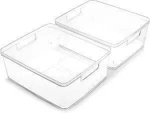 BINO | Plastic Storage Bins, Medium - 2 Pack | THE LUCID COLLECTION | Multi-Use Built-In Handles | BPA-Free | Clear Storage Containers | Fridge Organizer | Pantry & Home Organization